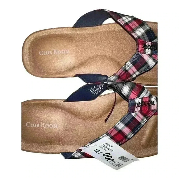 Club Room Mens RILEY Red/Blue Plaid Flip Flop Sandals, Size 12 - Picture 3 of 6